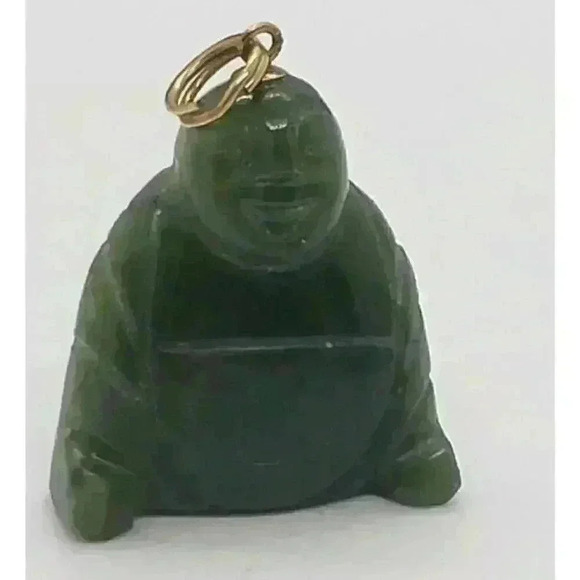Vintage Buddha Jade Hand Carved Budai Hotei Pendant Smiling Laughing - Picture 4 of 13
